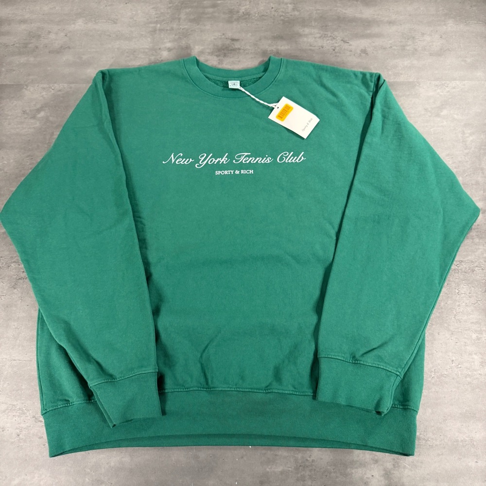 Sporty & Rich Sweatshirt Men XL Alpine Green New York Tennis Club Crewneck NWT